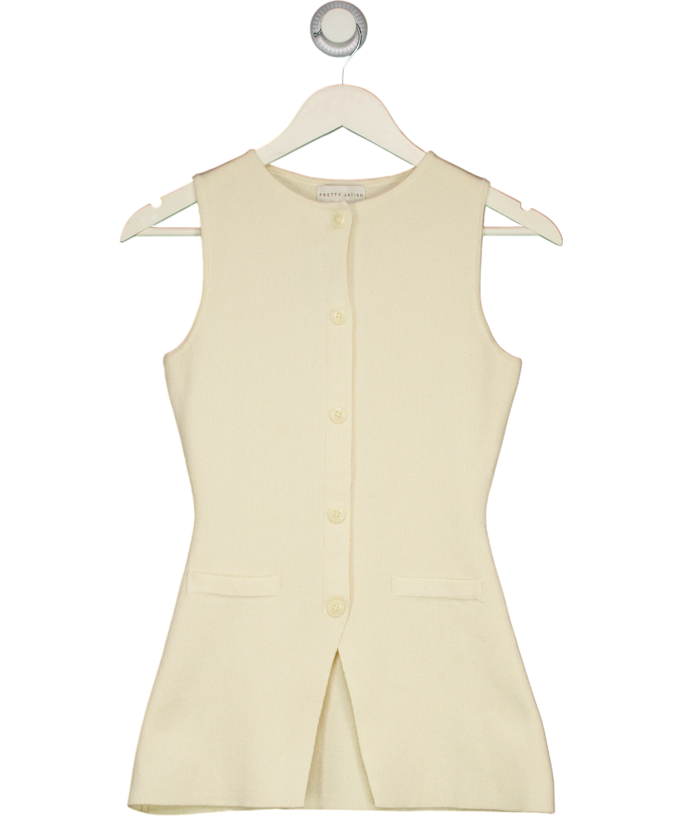 PRETTY LAVISH Cream Alba Knit Longline Waistcoat Cream, size UK XS — front