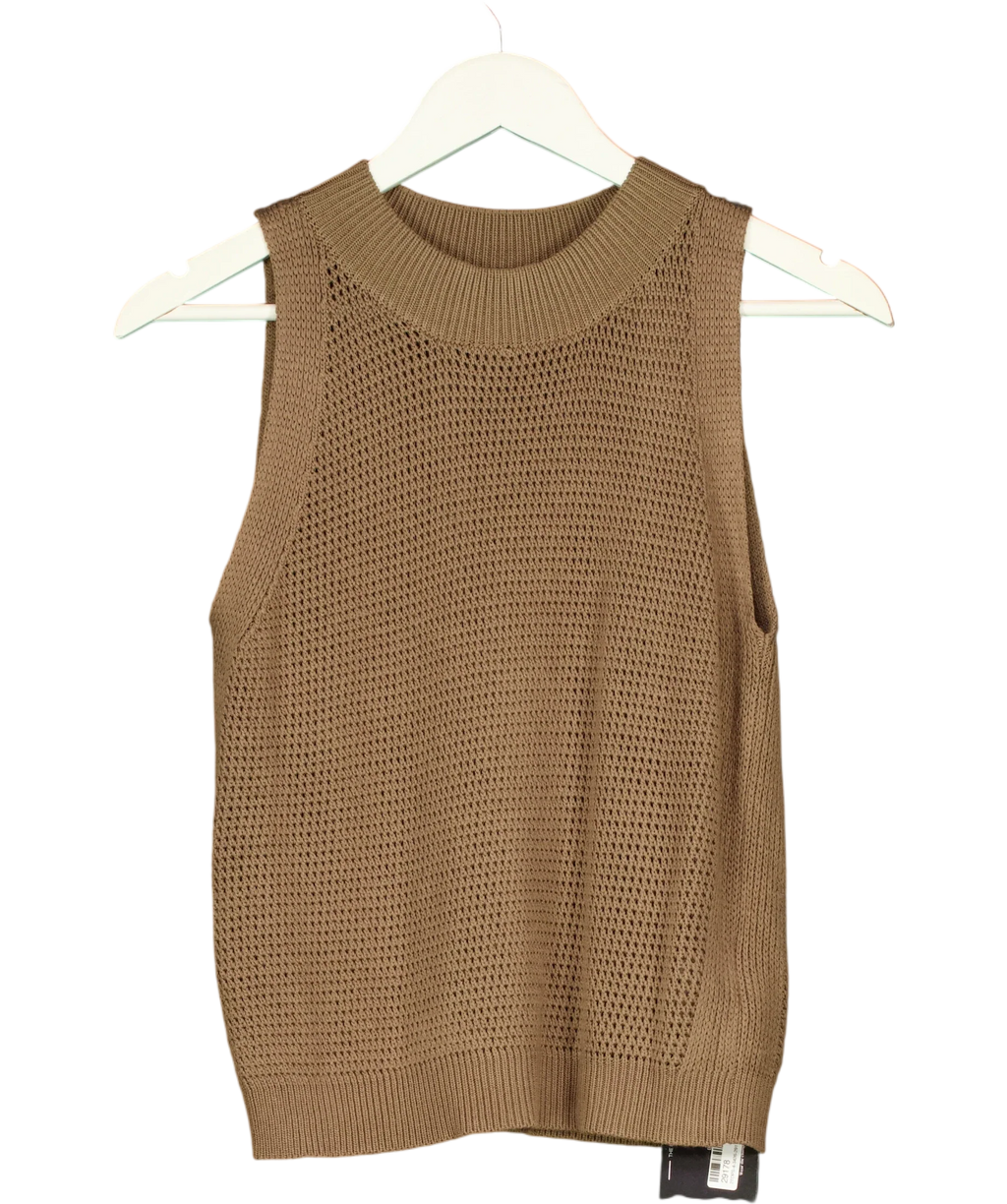 Commense Brown Knit Hollow Solid Tank Top Dark Brown, size UK S — front