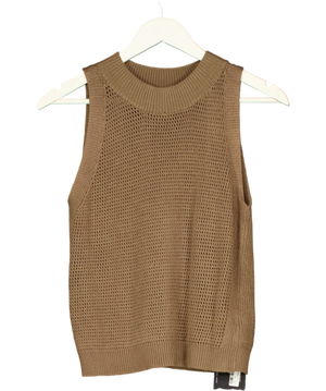 Commense Knit Hollow Solid Tank Top Dark Brown UK S
