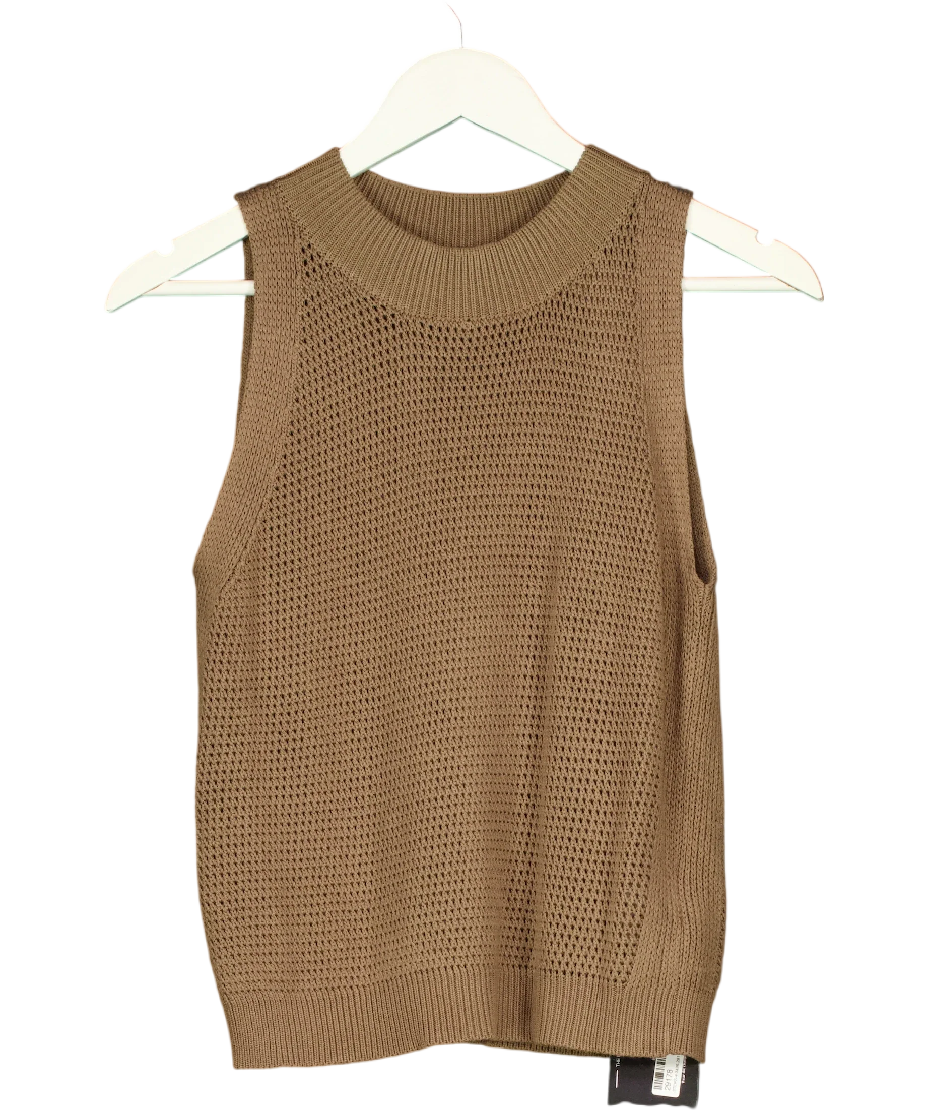 Commense Brown Knit Hollow Solid Tank Top Dark Brown, size UK S — front