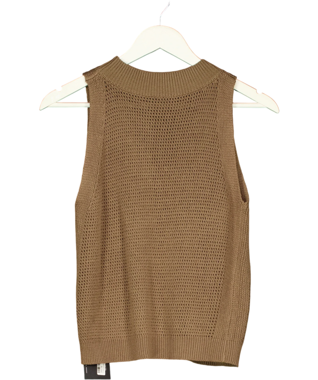 Commense Brown Knit Hollow Solid Tank Top Dark Brown, size UK S — back