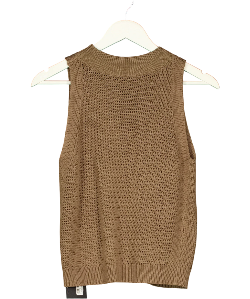 Commense Brown Knit Hollow Solid Tank Top Dark Brown, size UK S — back