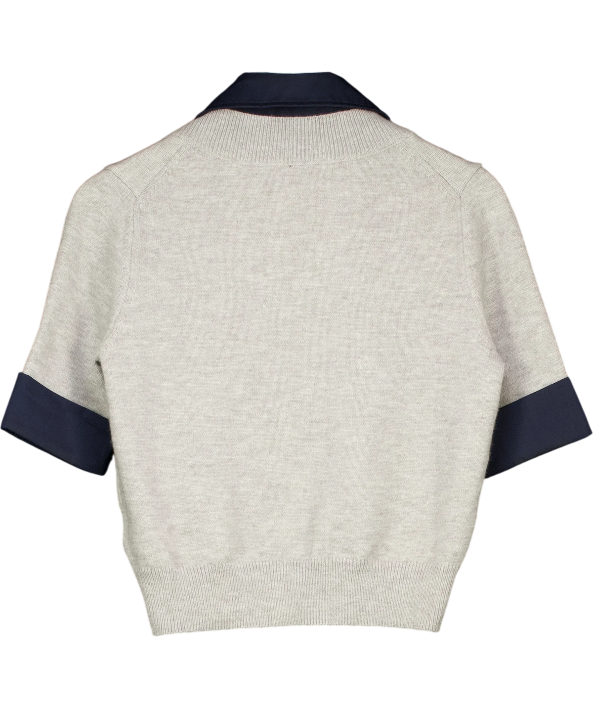 Commense Grey Contrast Collar Elbow Sleeve Knit Top Grey/Navy, size UK S — back