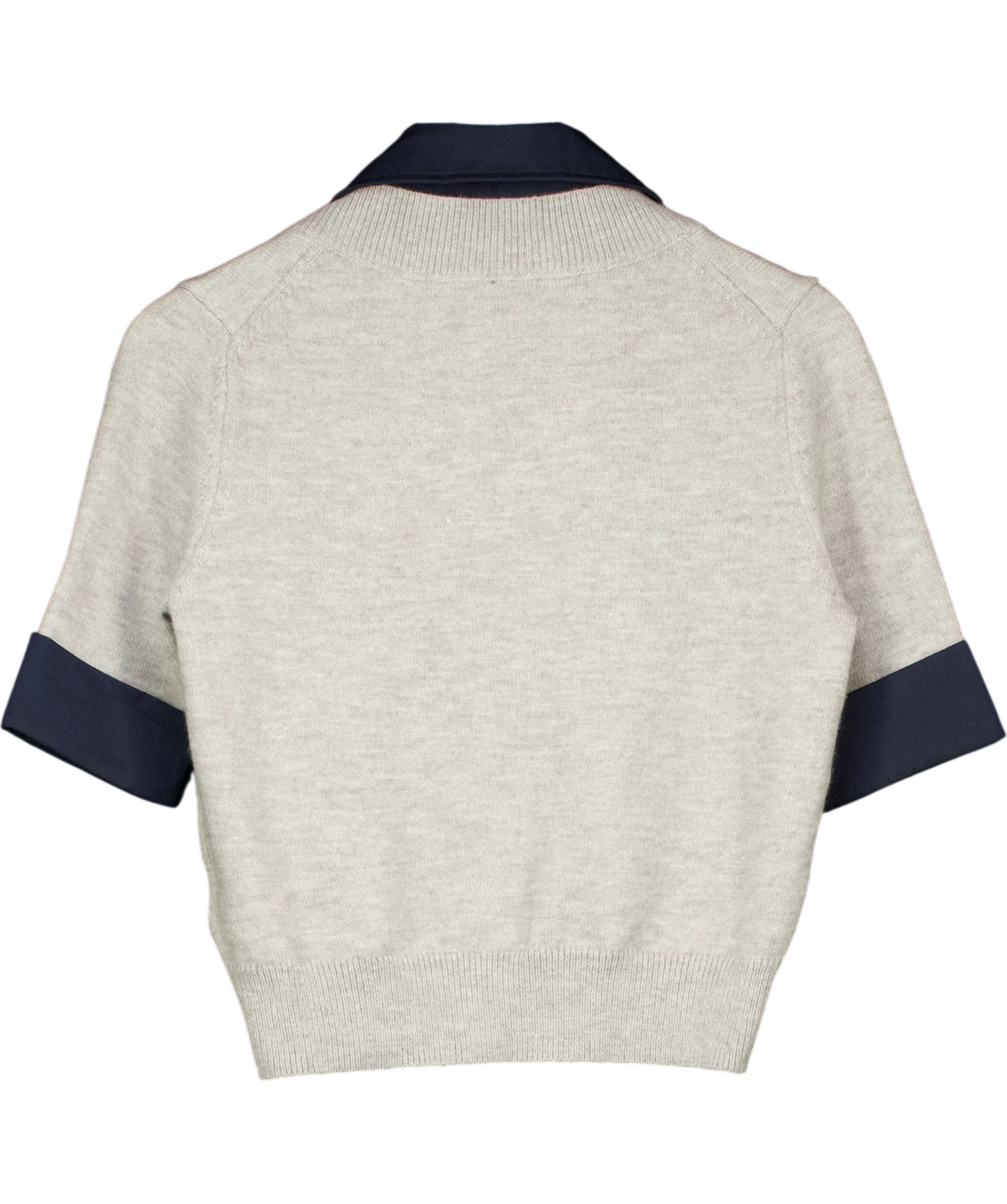 Commense Grey Contrast Collar Elbow Sleeve Knit Top Grey/Navy, size UK S — back