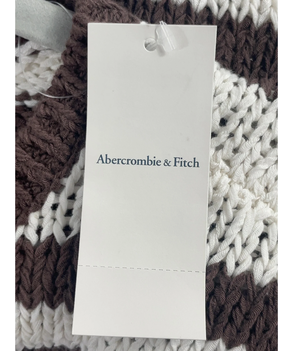 ABERCROMBIE & FITCH Brown Open-Stitch Textural COTTON BLEND Crew Cardigan Brown StripE, size UK XS — detail