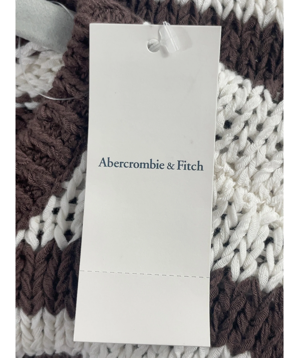 ABERCROMBIE & FITCH Brown Open-Stitch Textural COTTON BLEND Crew Cardigan Brown StripE, size UK XS — detail