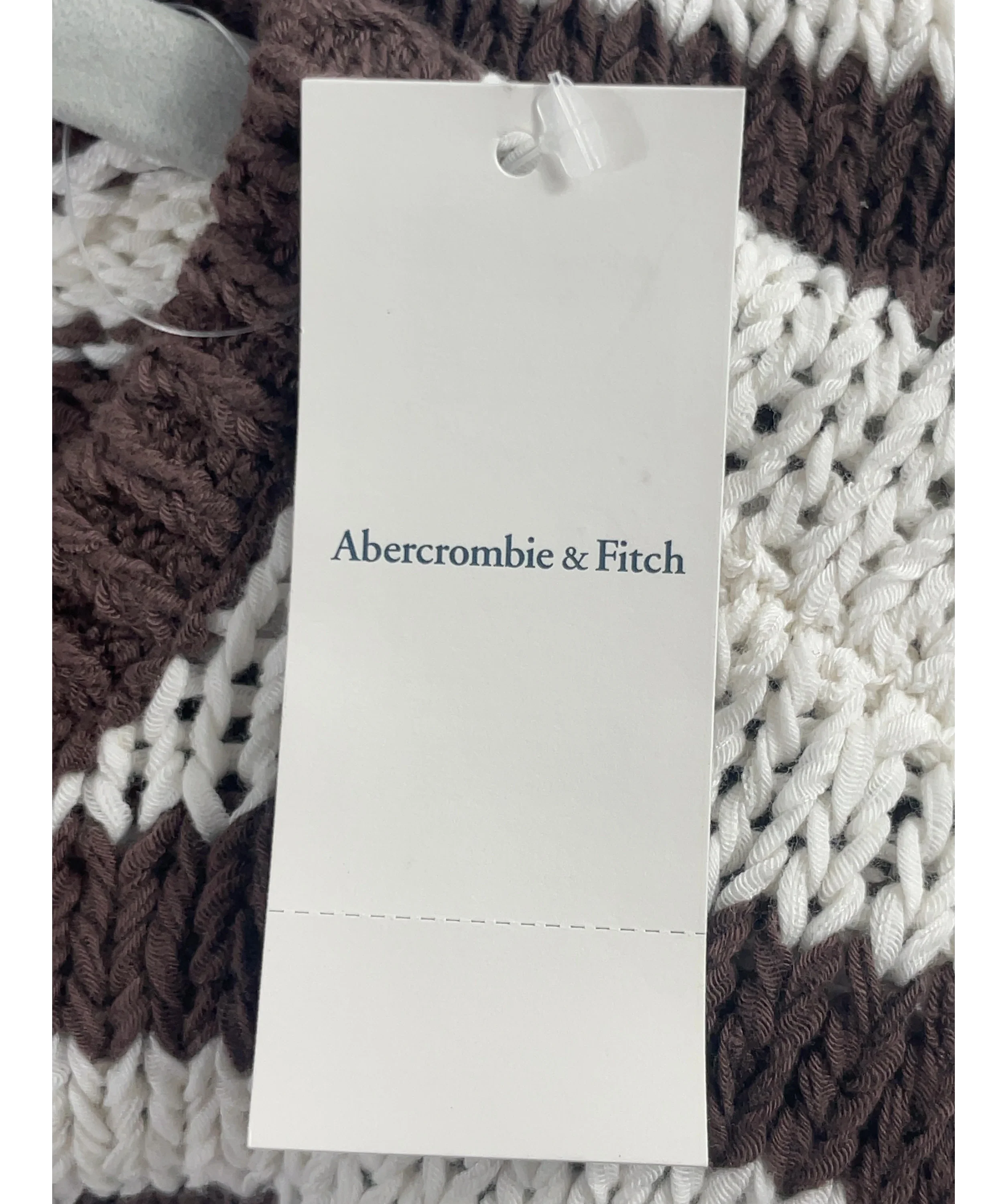 ABERCROMBIE & FITCH Brown Open-Stitch Textural COTTON BLEND Crew Cardigan Brown StripE, size UK XS — detail