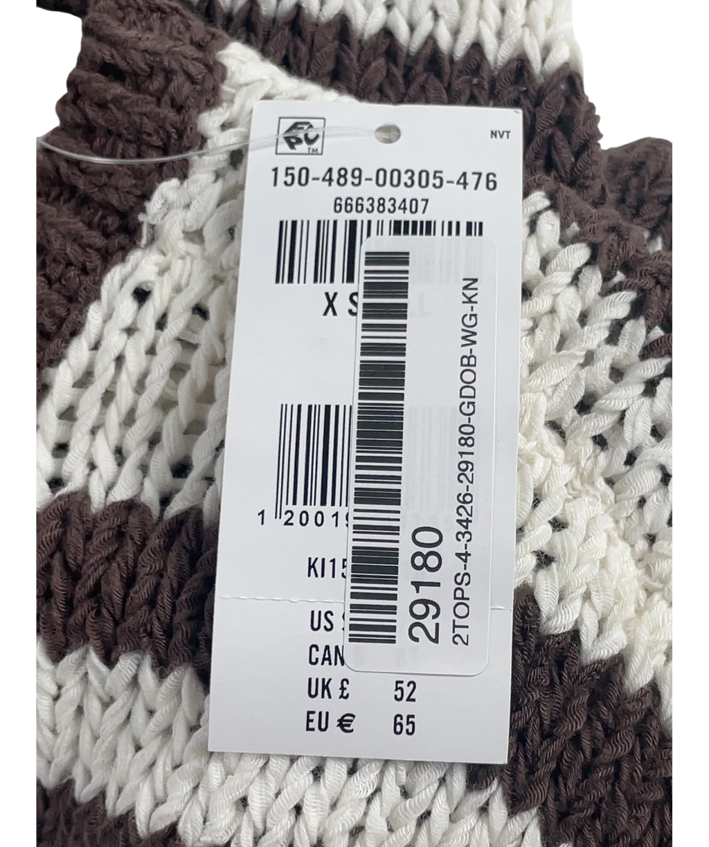 ABERCROMBIE & FITCH Brown Open-Stitch Textural COTTON BLEND Crew Cardigan Brown StripE, size UK XS — care label