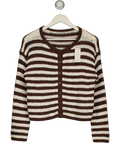 ABERCROMBIE & FITCH Brown Open-Stitch Textural COTTON BLEND Crew Cardigan Brown StripE, size UK XS — front