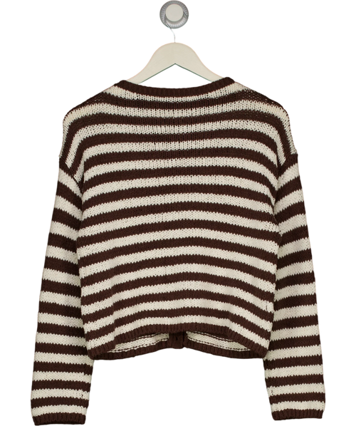 ABERCROMBIE & FITCH Brown Open-Stitch Textural COTTON BLEND Crew Cardigan Brown StripE, size UK XS — back