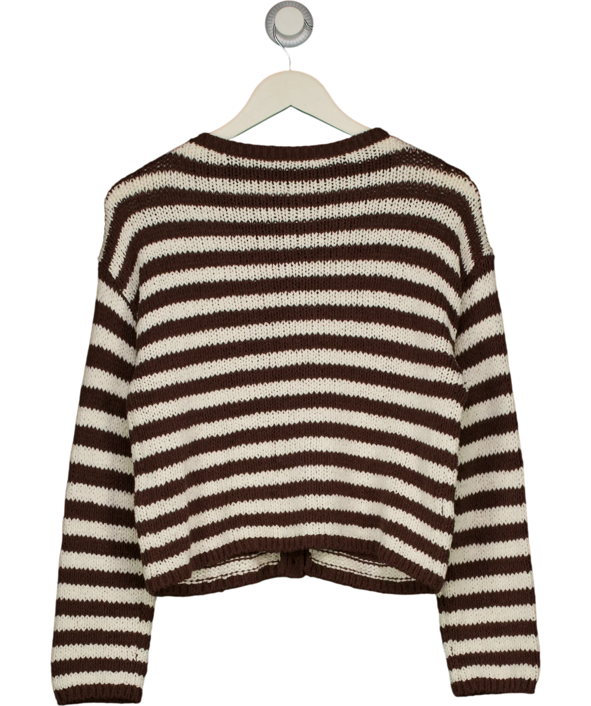 ABERCROMBIE & FITCH Brown Open-Stitch Textural COTTON BLEND Crew Cardigan Brown StripE, size UK XS — back