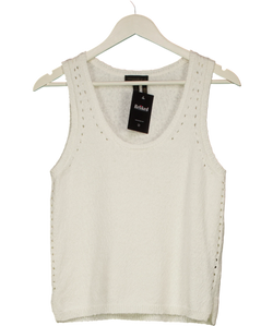 Donna Karan White Cotton Pointelle Stitch Sweater Tank, size UK XS — front