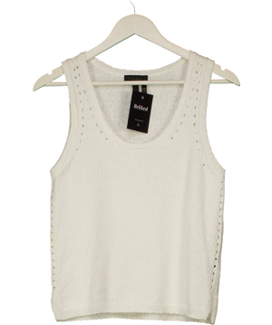 Donna Karan White Cotton Pointelle Stitch Sweater Tank UK XS