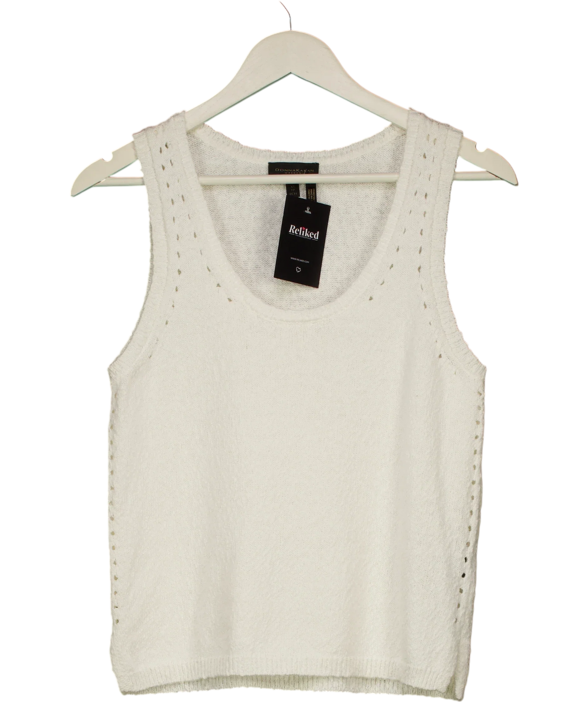 Donna Karan White Cotton Pointelle Stitch Sweater Tank, size UK XS — front