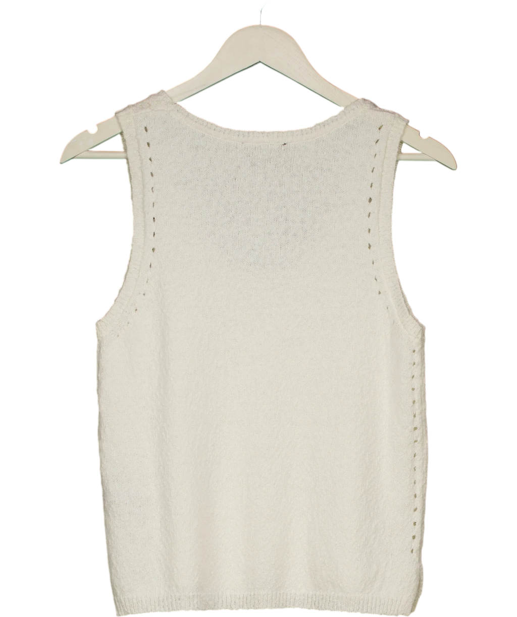 Donna Karan White Cotton Pointelle Stitch Sweater Tank, size UK XS — back