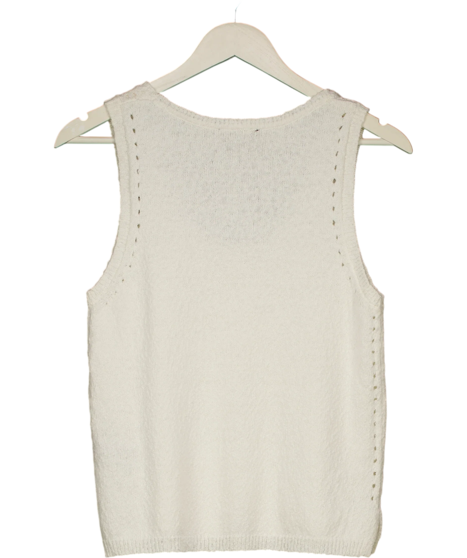 Donna Karan White Cotton Pointelle Stitch Sweater Tank, size UK XS — back