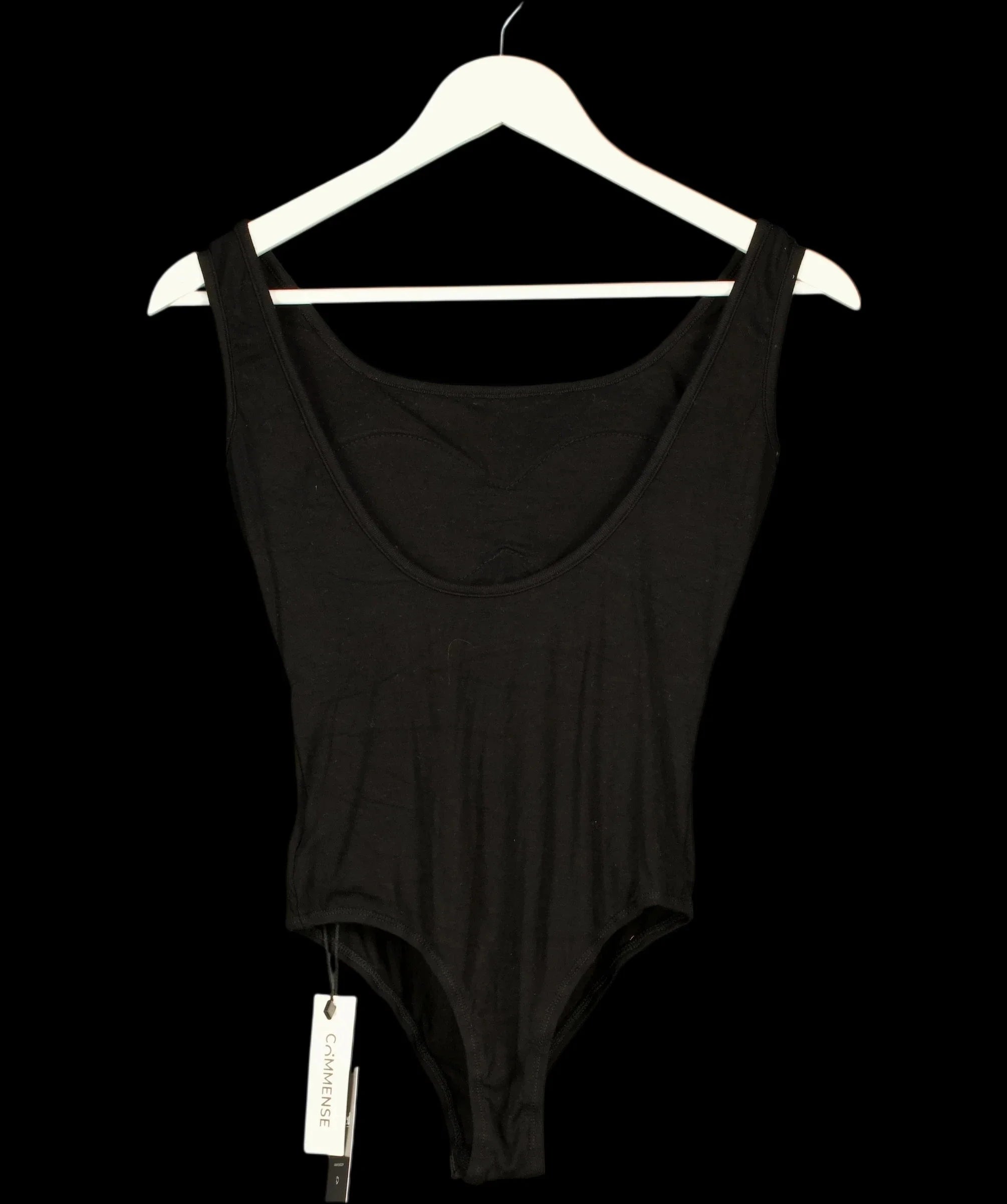 Commense Black Scoop Neck Sleeveless Tank Bodysuit Black, size UK XS — label