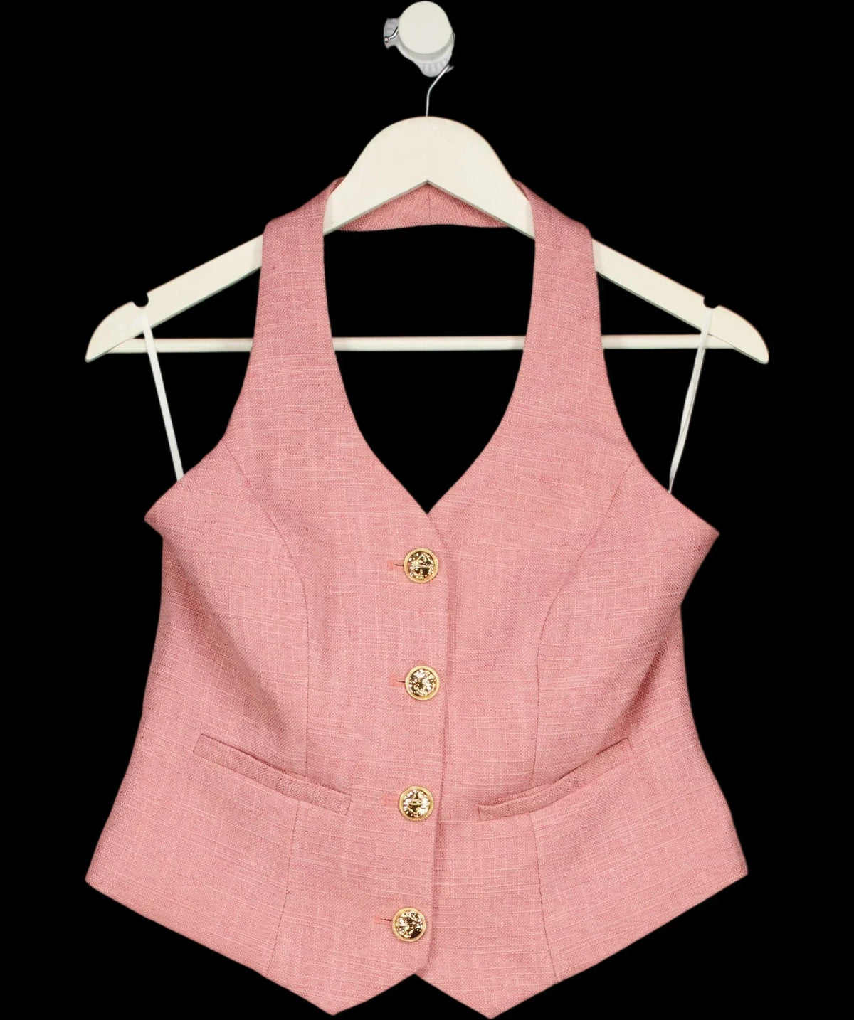 Commense Pink Halter Vest Woven Button-Up Waistcoat Pink, size UK S — detail