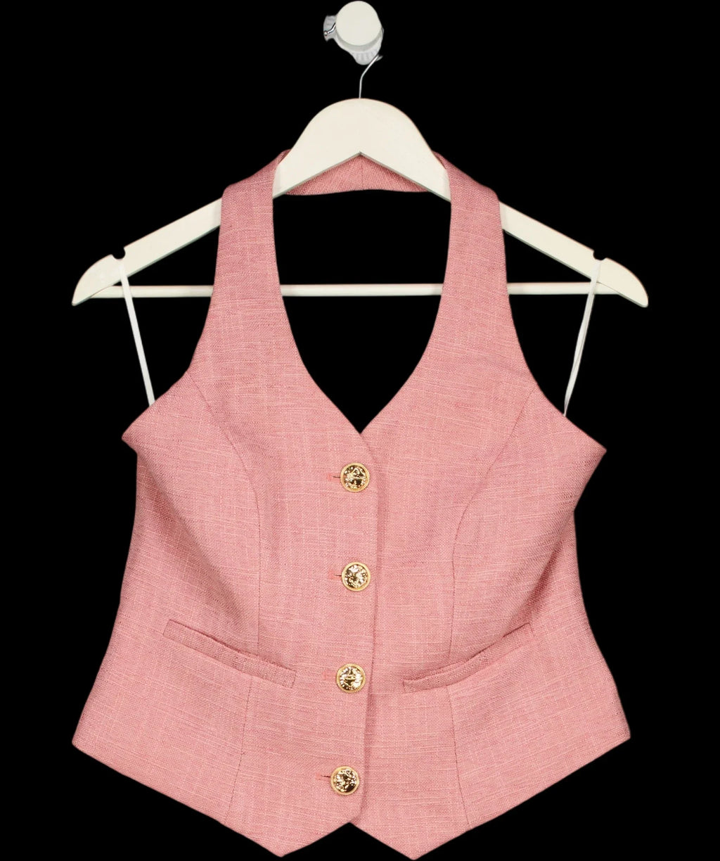 Commense Pink Halter Vest Woven Button-Up Waistcoat Pink, size UK S — detail