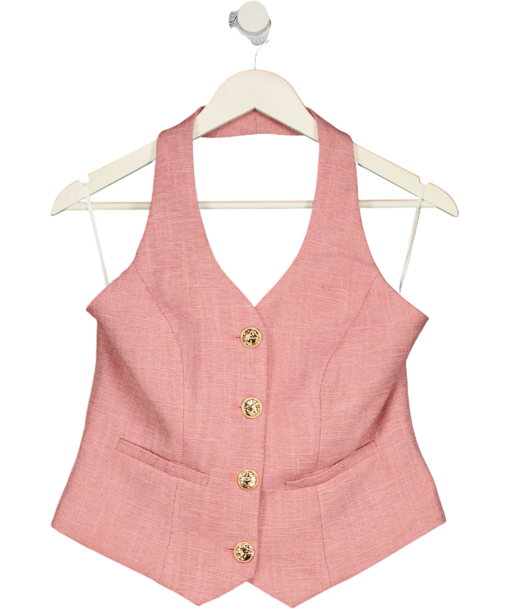 Commense Pink Halter Vest Woven Button-Up Waistcoat Pink, size UK S — front
