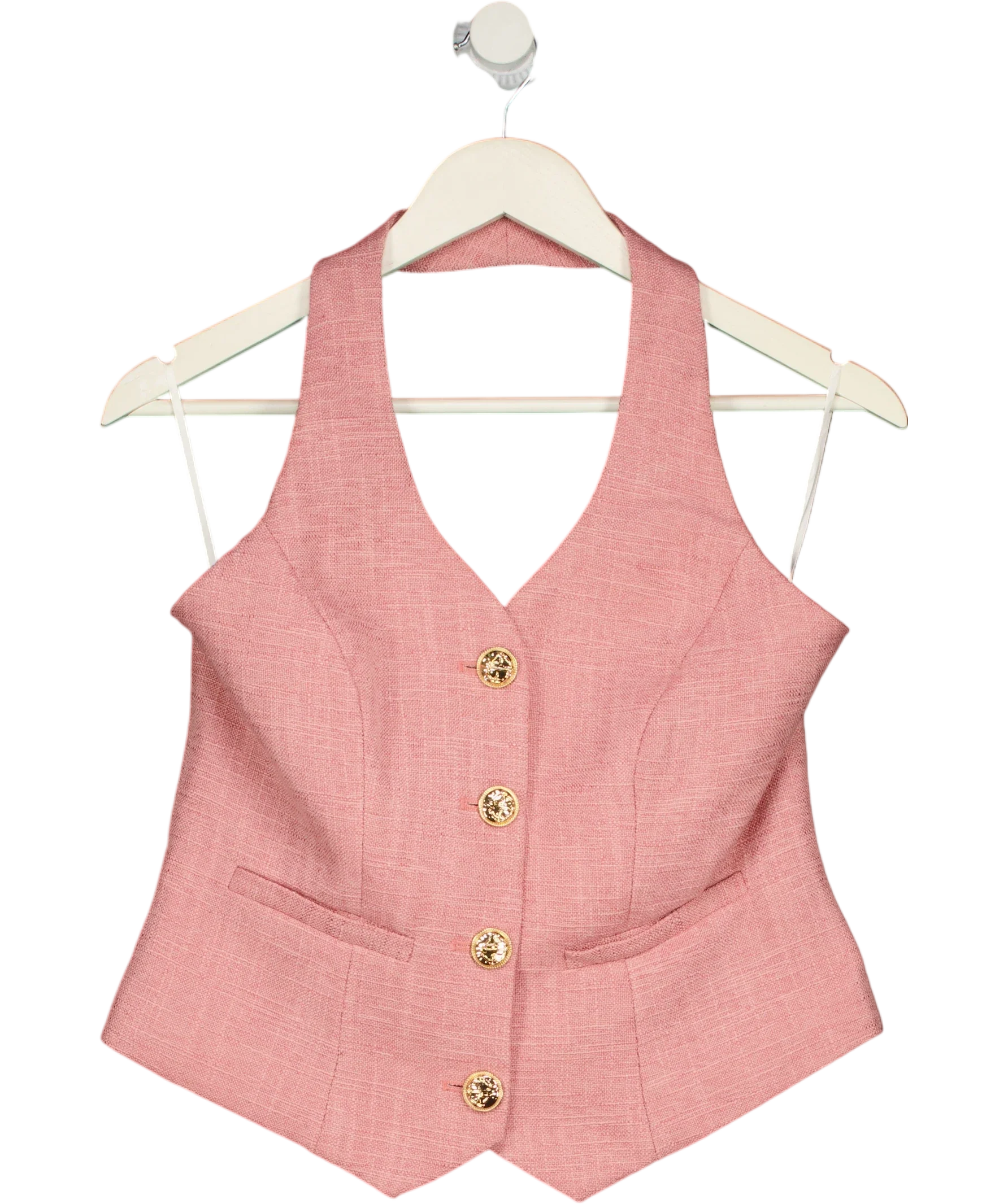 Commense Pink Halter Vest Woven Button-Up Waistcoat Pink, size UK S — front
