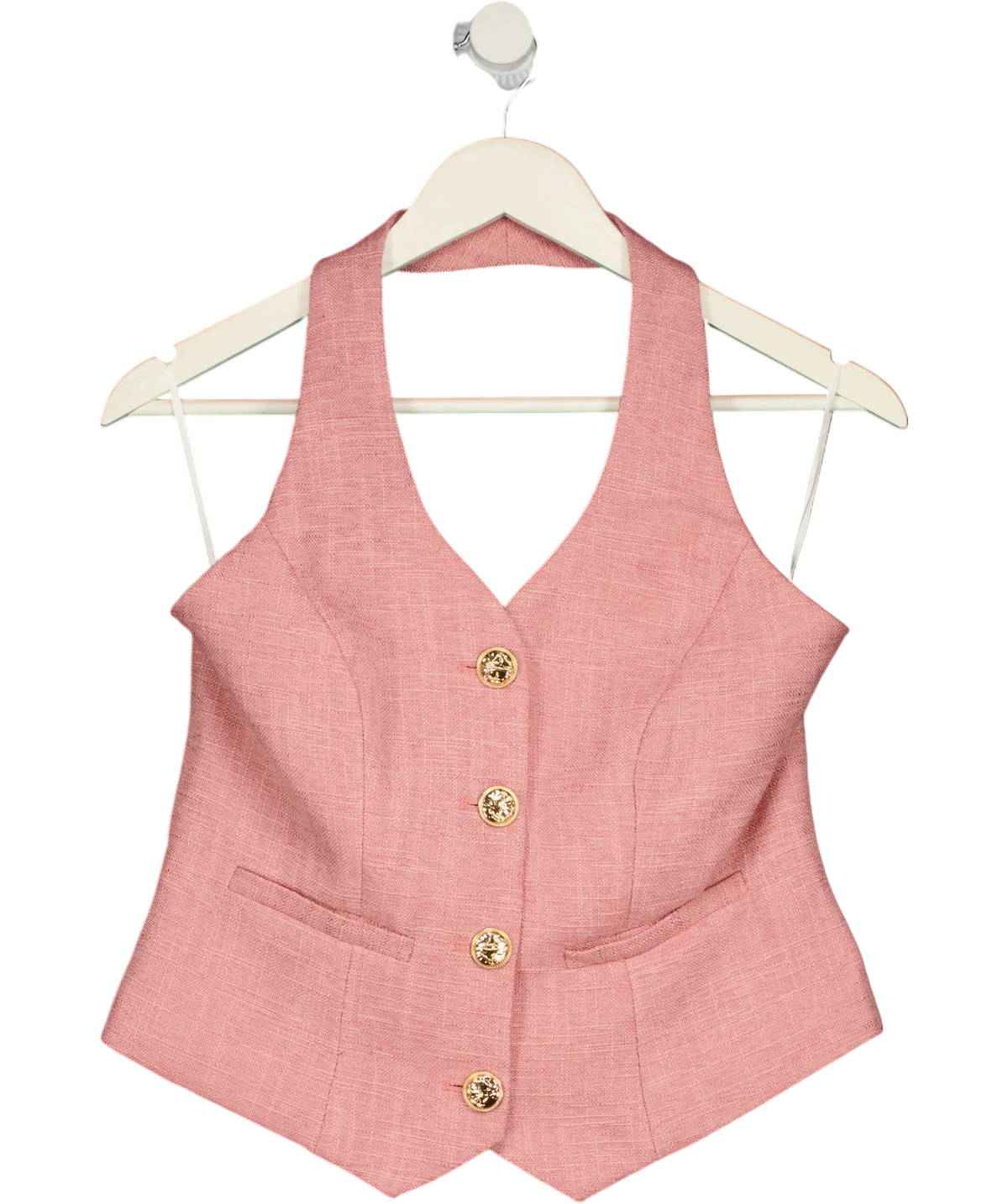 Commense Pink Halter Vest Woven Button-Up Waistcoat Pink, size UK S — front