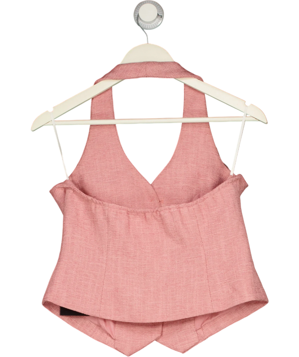 Commense Pink Halter Vest Woven Button-Up Waistcoat Pink, size UK S — back