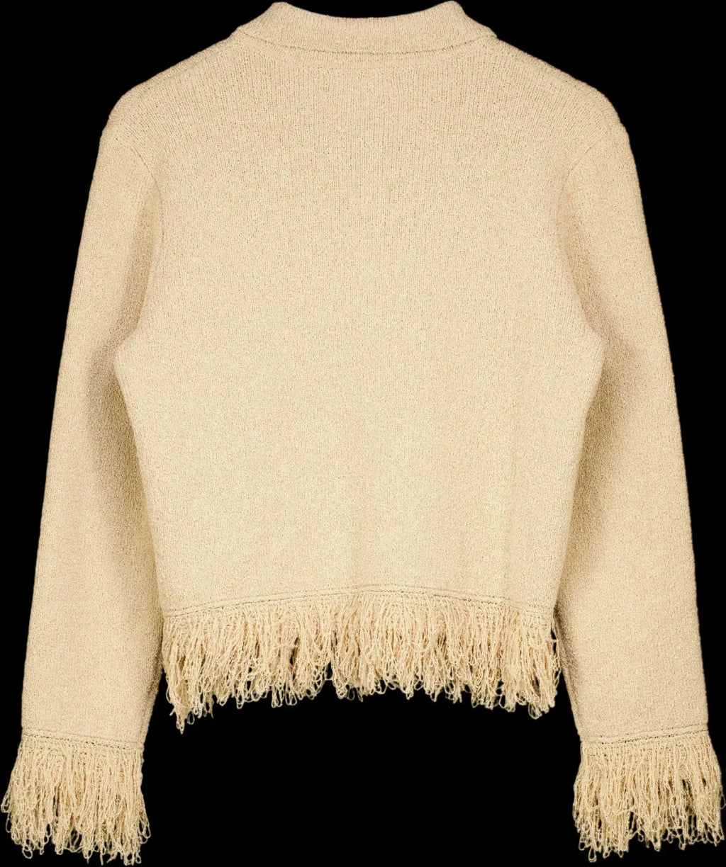 PRETTY LAVISH Beige Analeia Fringe Knit Cardigan Beige, size UK S — label
