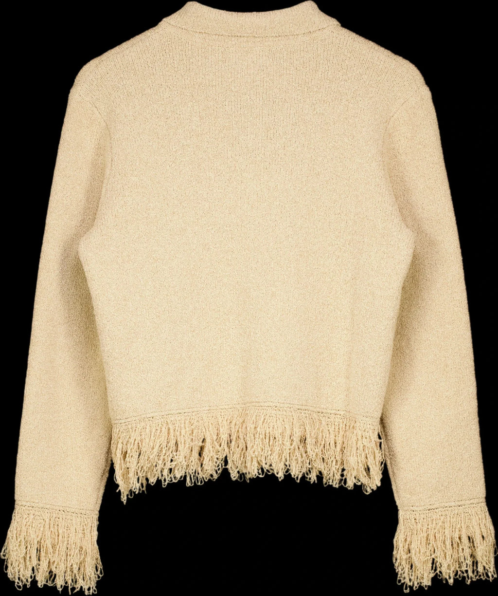 PRETTY LAVISH Beige Analeia Fringe Knit Cardigan Beige, size UK S — label