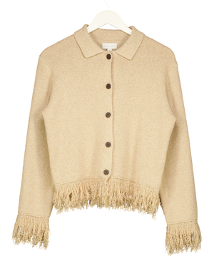 PRETTY LAVISH Analeia Fringe Knit Cardigan Beige UK S