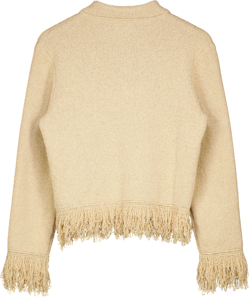 PRETTY LAVISH Beige Analeia Fringe Knit Cardigan Beige, size UK S — back