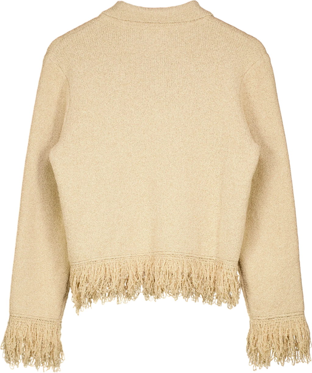 PRETTY LAVISH Beige Analeia Fringe Knit Cardigan Beige, size UK S — back