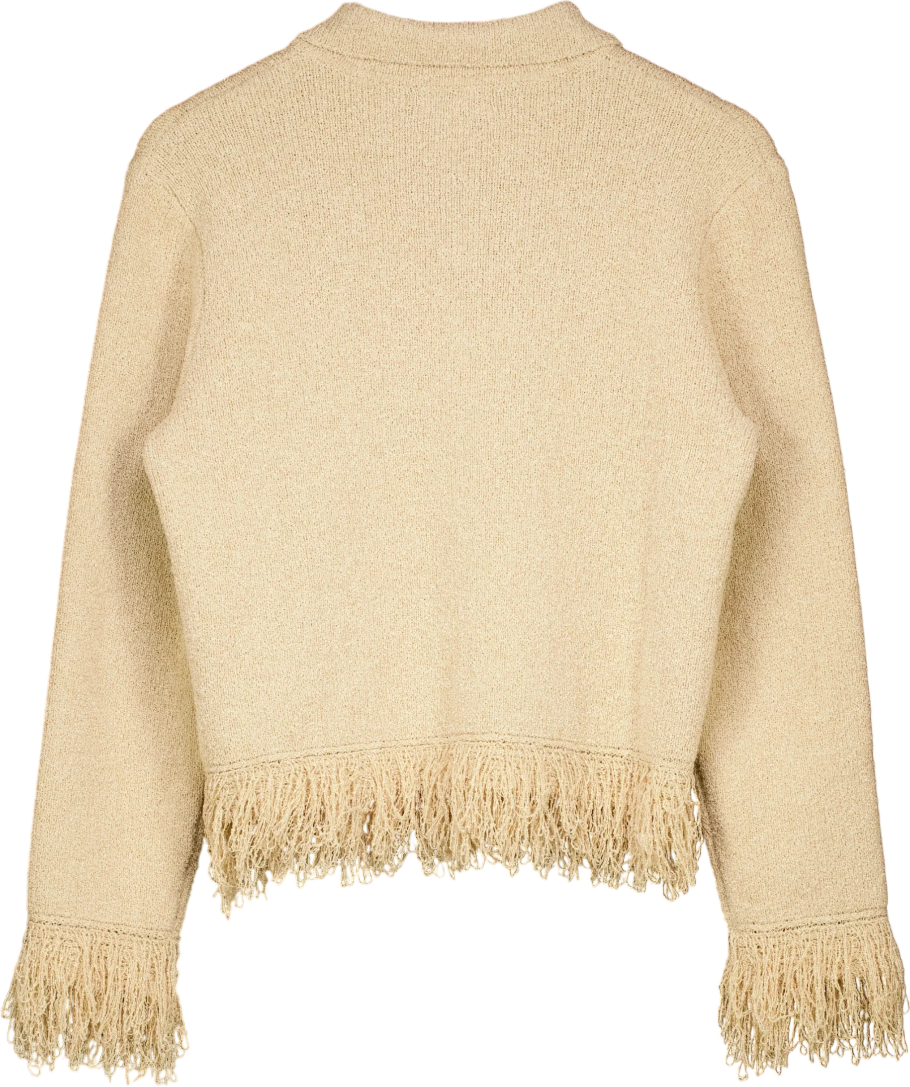 PRETTY LAVISH Beige Analeia Fringe Knit Cardigan Beige, size UK S — back