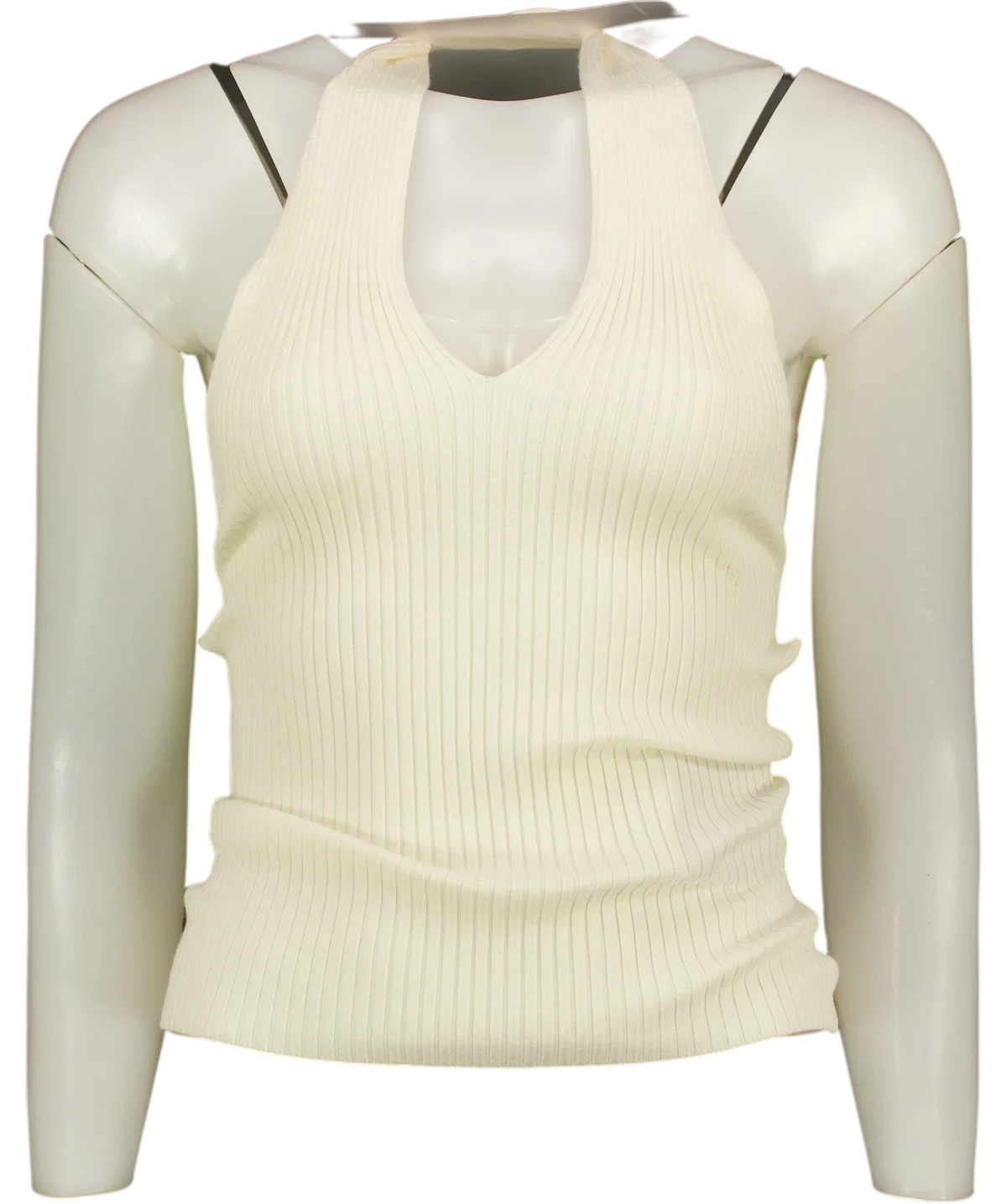 Commense White Ribbed Crisscross Halter Neck Knit Top with horsebit detail Off-White, size UK XS — front