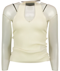 Commense White Ribbed Crisscross Halter Neck Knit Top with horsebit detail Off-White, size UK XS — front