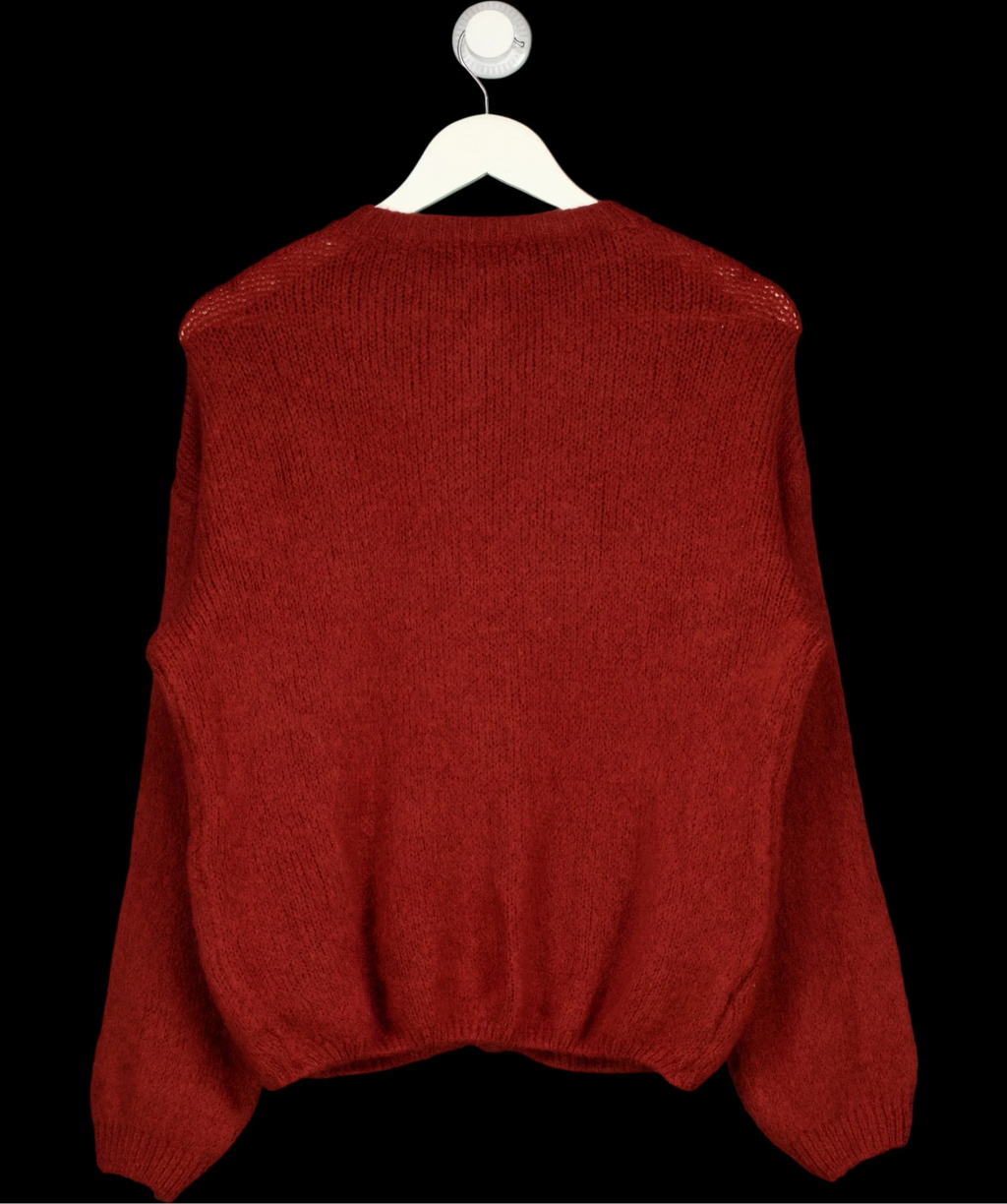 LOVIKA PARIS Red Fluffy Knit Crew Neck Button-Up Cardigan  Burgundy Red — label