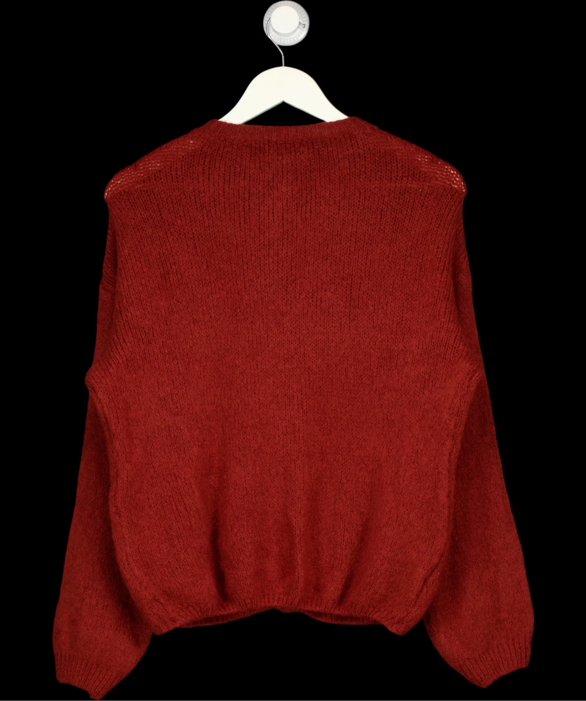 LOVIKA PARIS Red Fluffy Knit Crew Neck Button-Up Cardigan  Burgundy Red — label