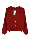 LOVIKA PARIS Red Fluffy Knit Crew Neck Button-Up Cardigan  Burgundy Red — front
