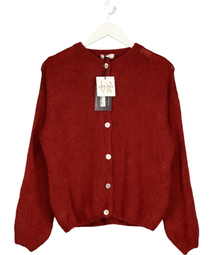 LOVIKA PARIS Fluffy Knit Crew Neck Button-up Cardigan  Burgundy Red One Size