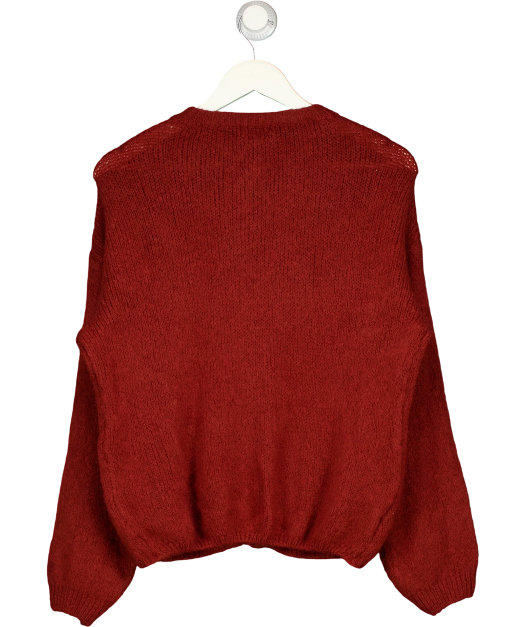LOVIKA PARIS Red Fluffy Knit Crew Neck Button-Up Cardigan  Burgundy Red — back