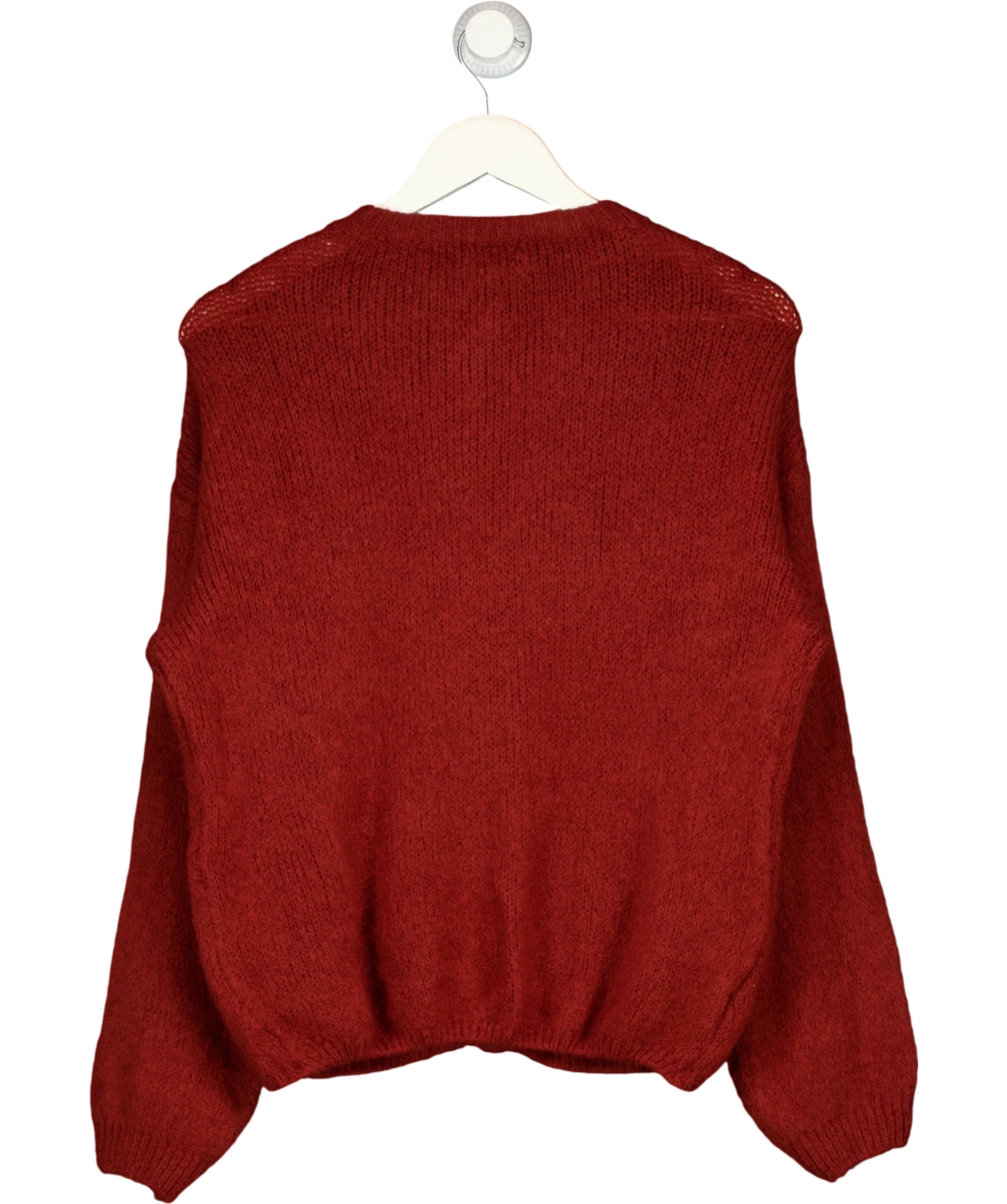 LOVIKA PARIS Red Fluffy Knit Crew Neck Button-Up Cardigan  Burgundy Red — back