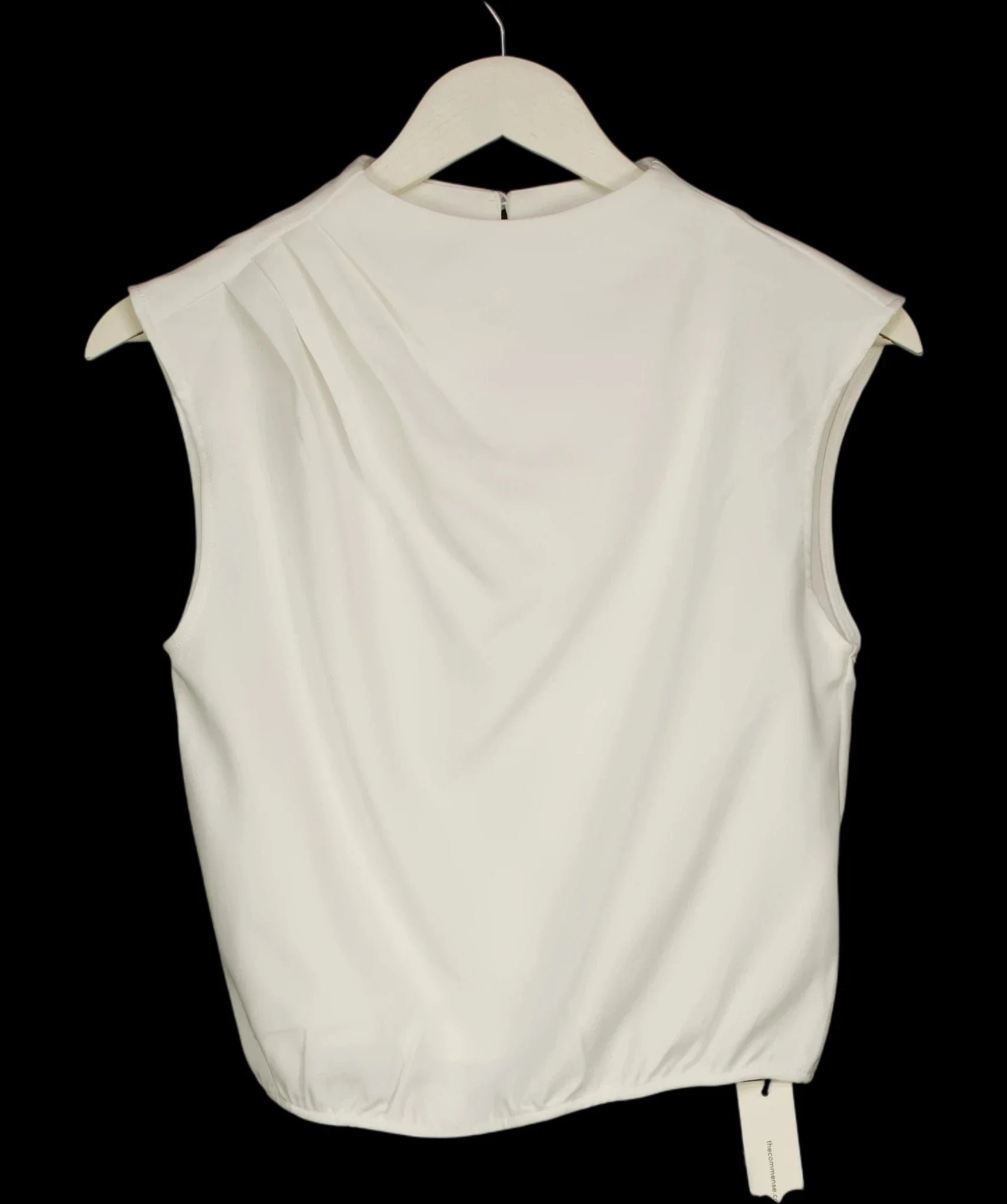 Commense Cream Pleated High Neck Cap Sleeve Top Cream, size UK S — detail
