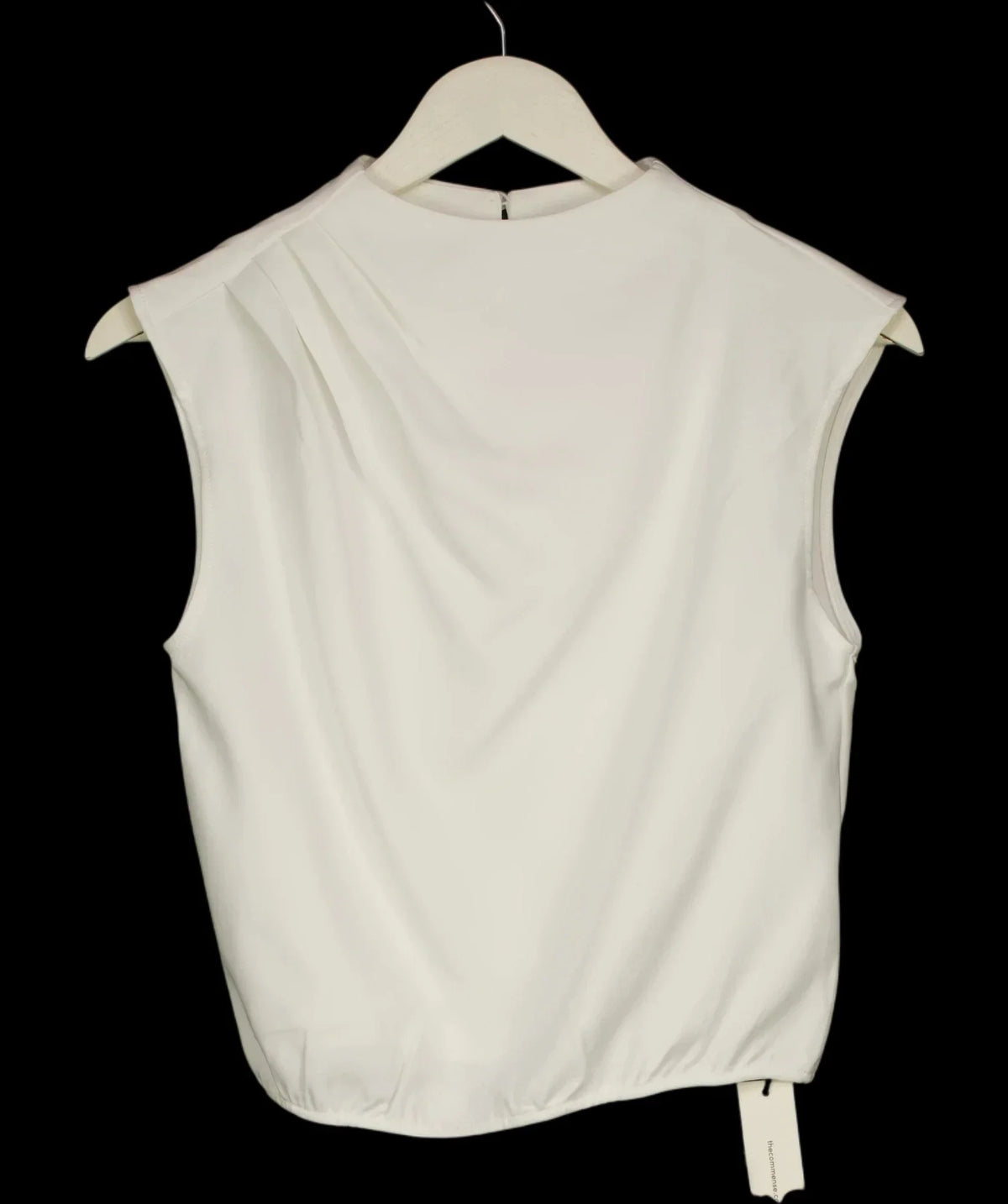 Commense Cream Pleated High Neck Cap Sleeve Top Cream, size UK S — detail