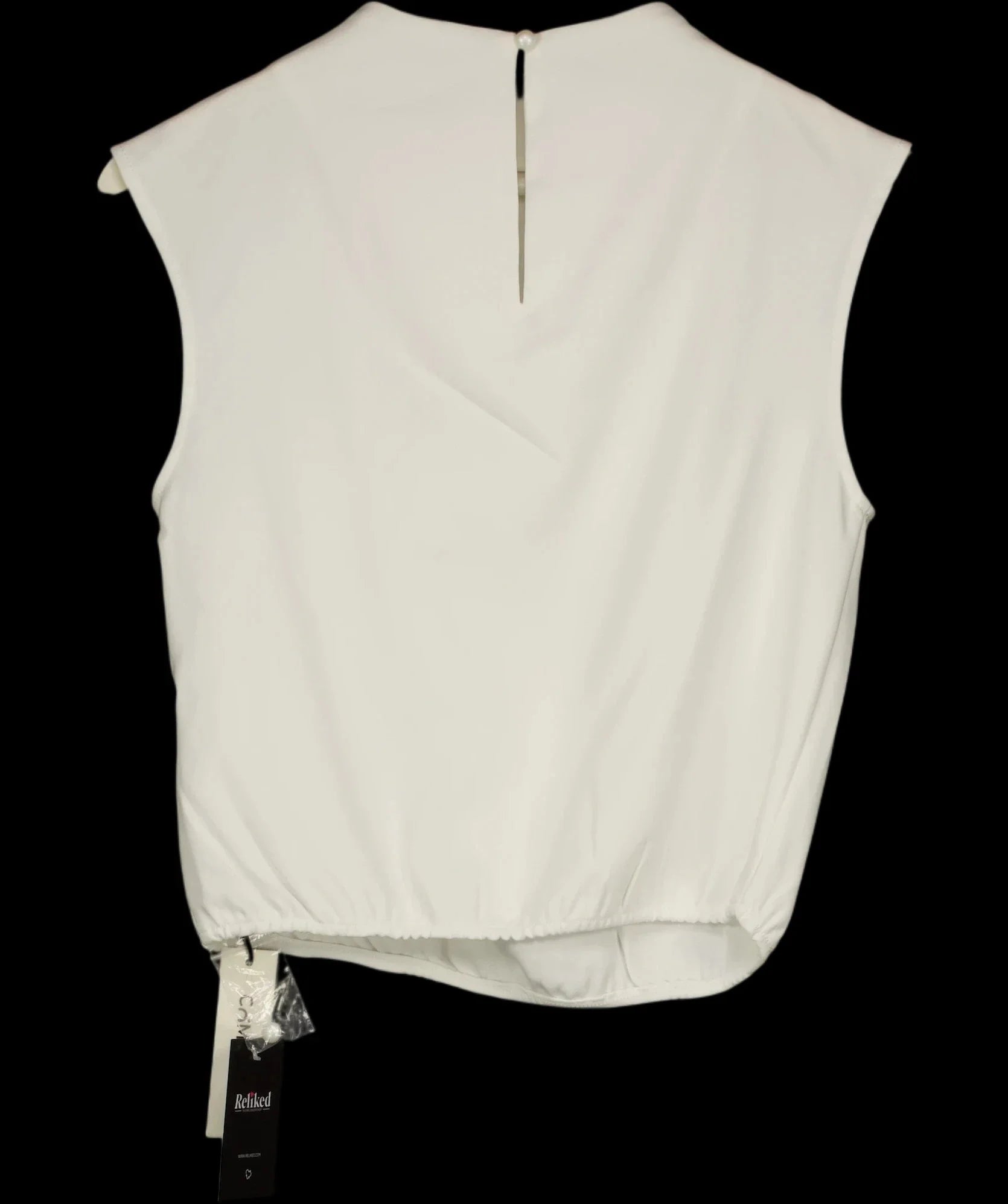 Commense Cream Pleated High Neck Cap Sleeve Top Cream, size UK S — label