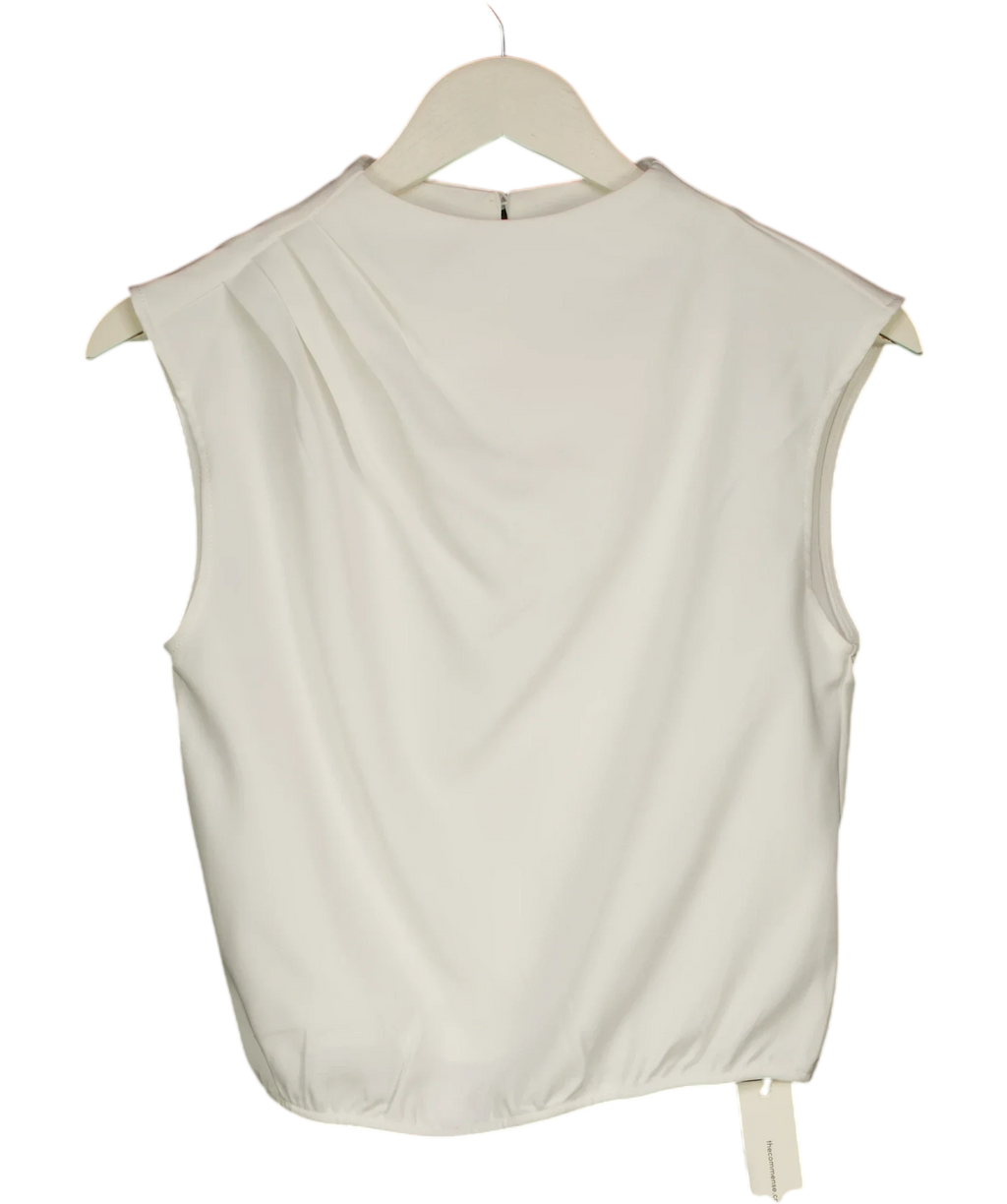Commense Cream Pleated High Neck Cap Sleeve Top Cream, size UK S — front