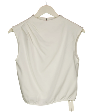 Commense Pleated High Neck Cap Sleeve Top Cream UK S