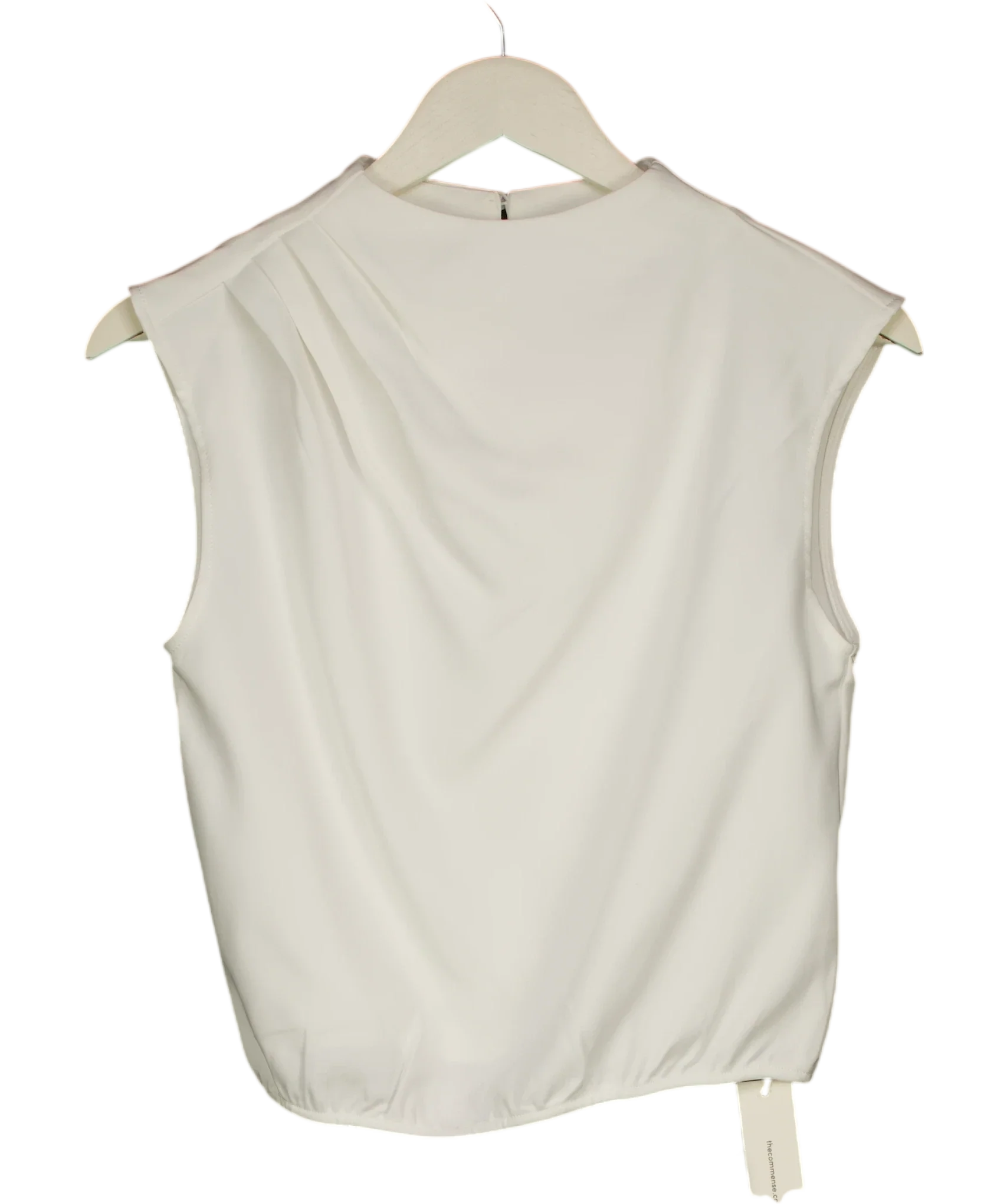 Commense Cream Pleated High Neck Cap Sleeve Top Cream, size UK S — front