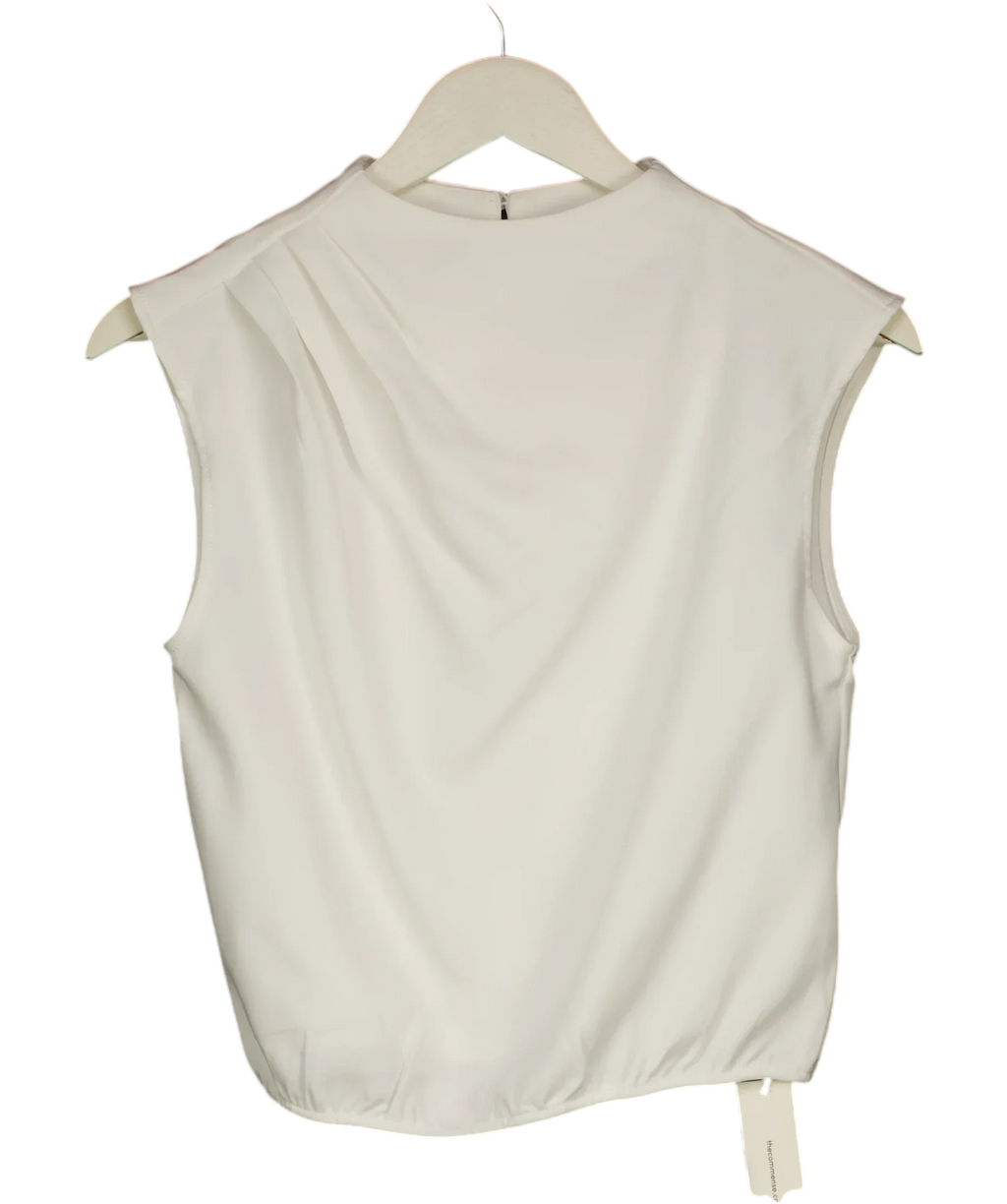 Commense Cream Pleated High Neck Cap Sleeve Top Cream, size UK S — front