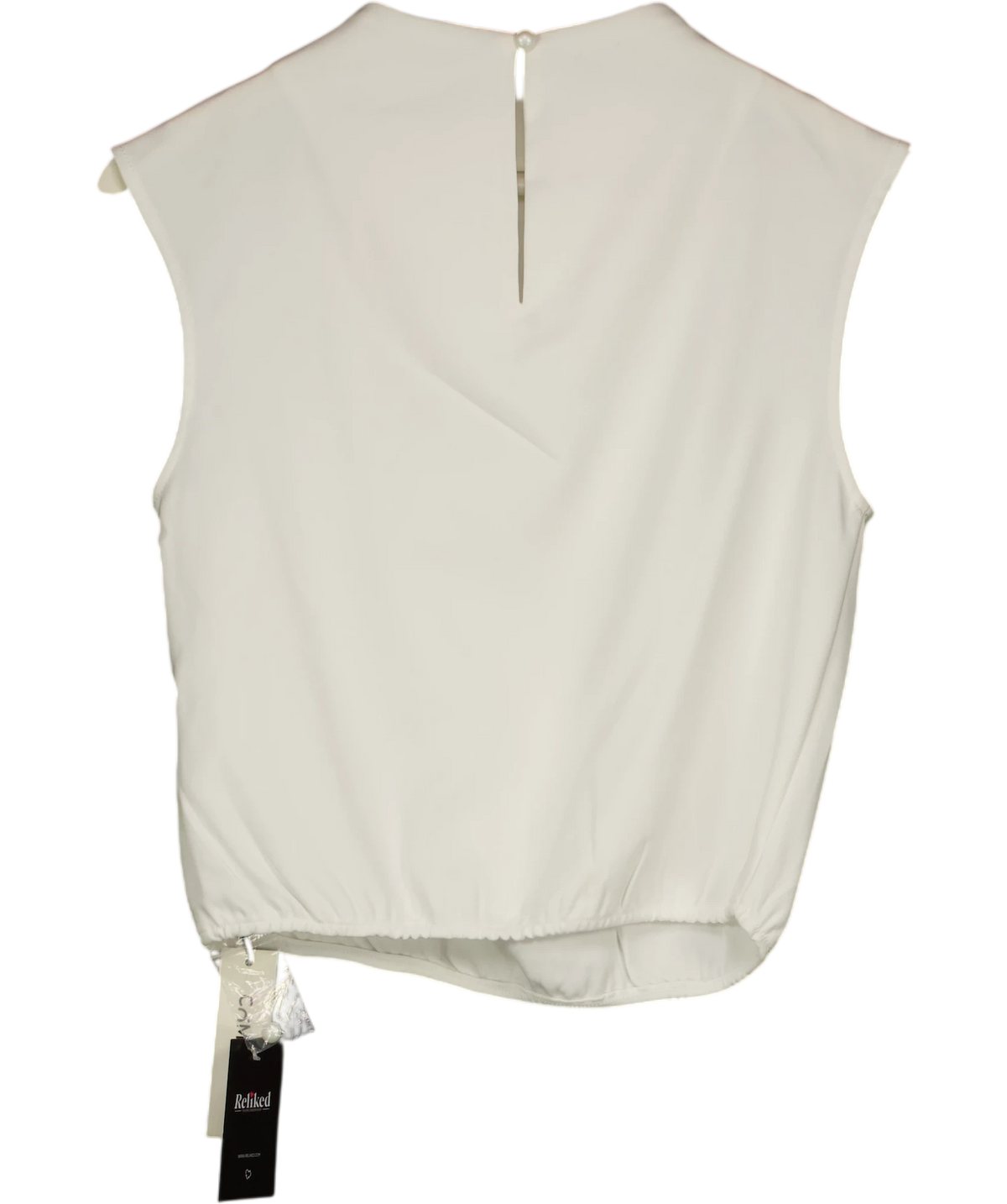 Commense Cream Pleated High Neck Cap Sleeve Top Cream, size UK S — back
