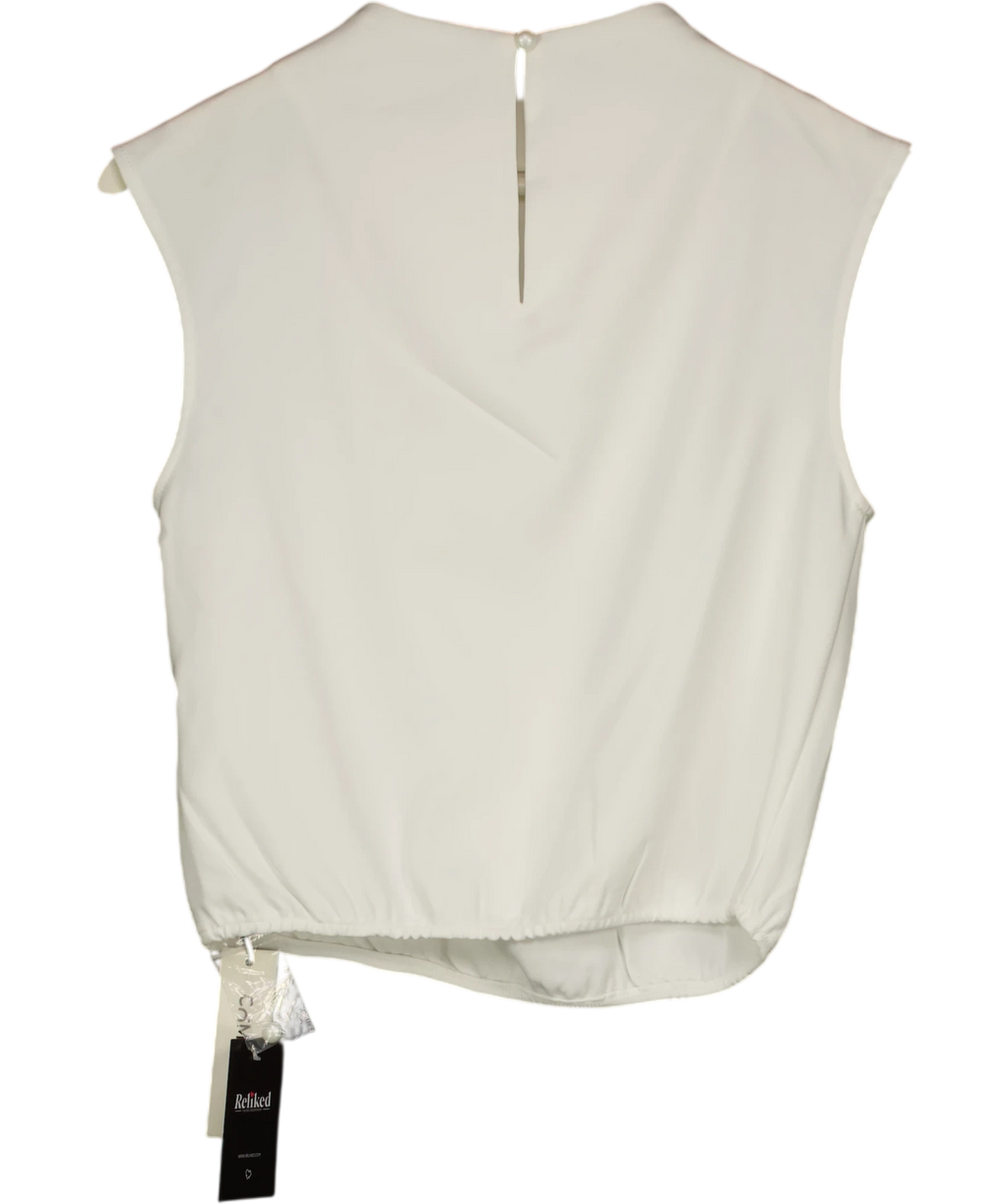 Commense Cream Pleated High Neck Cap Sleeve Top Cream, size UK S — back